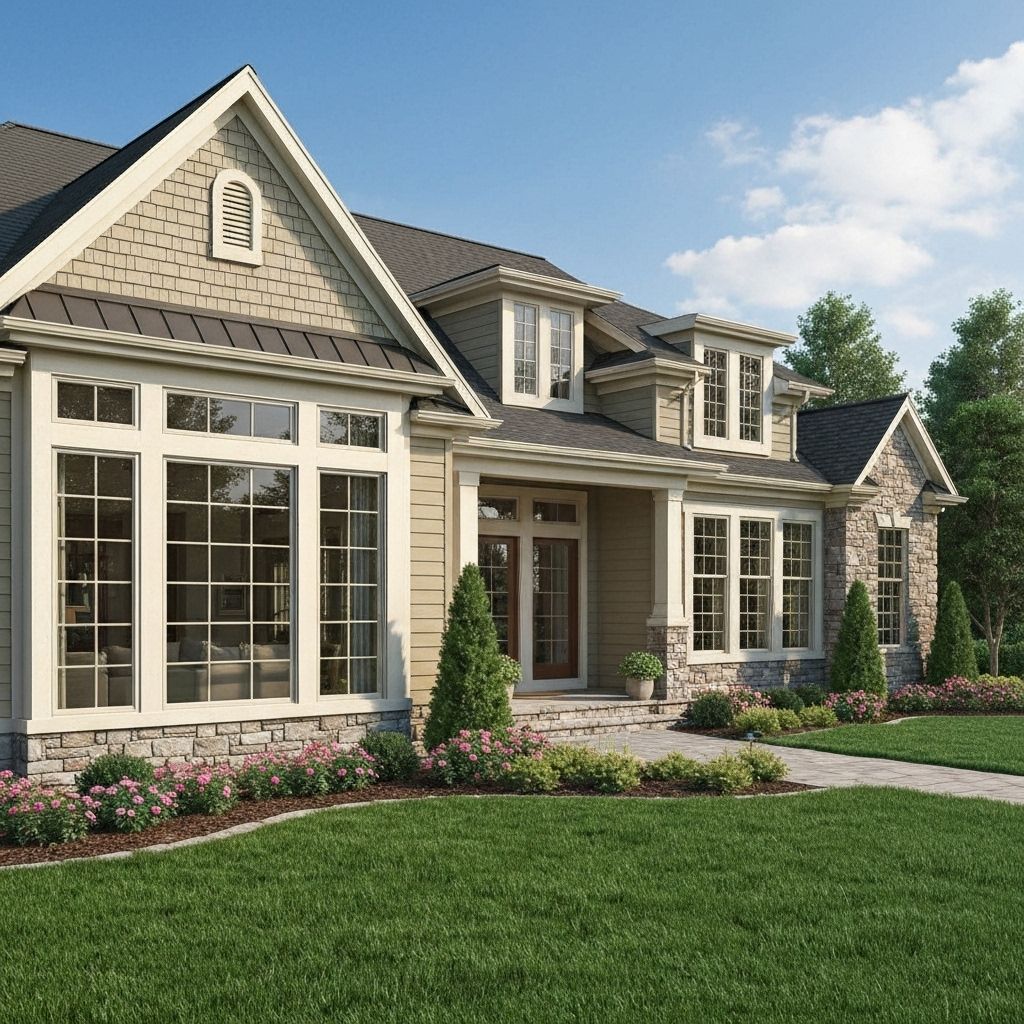 Autumn home exterior with fall colors and seasonal maintenance preparation